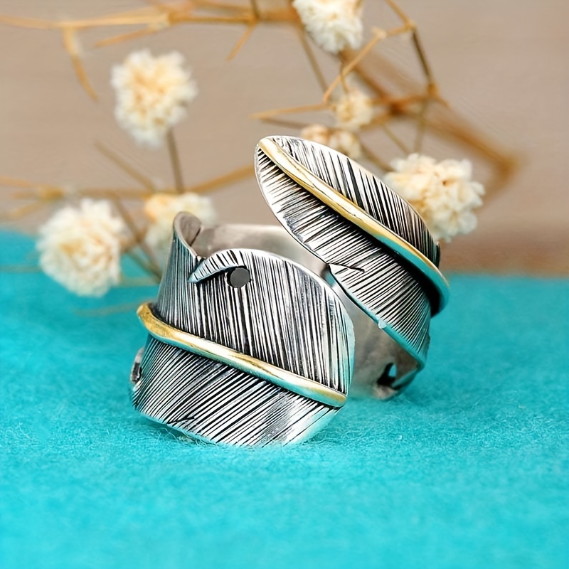 Vintage Feather Shape Ring Boho Ladies Split Ring Party Keepsake